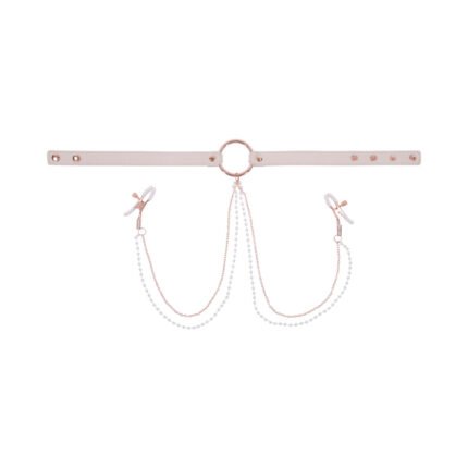 Sportsheets Sex & Mischief Peaches ‘n CreaMe Collar with Nipple Clamps